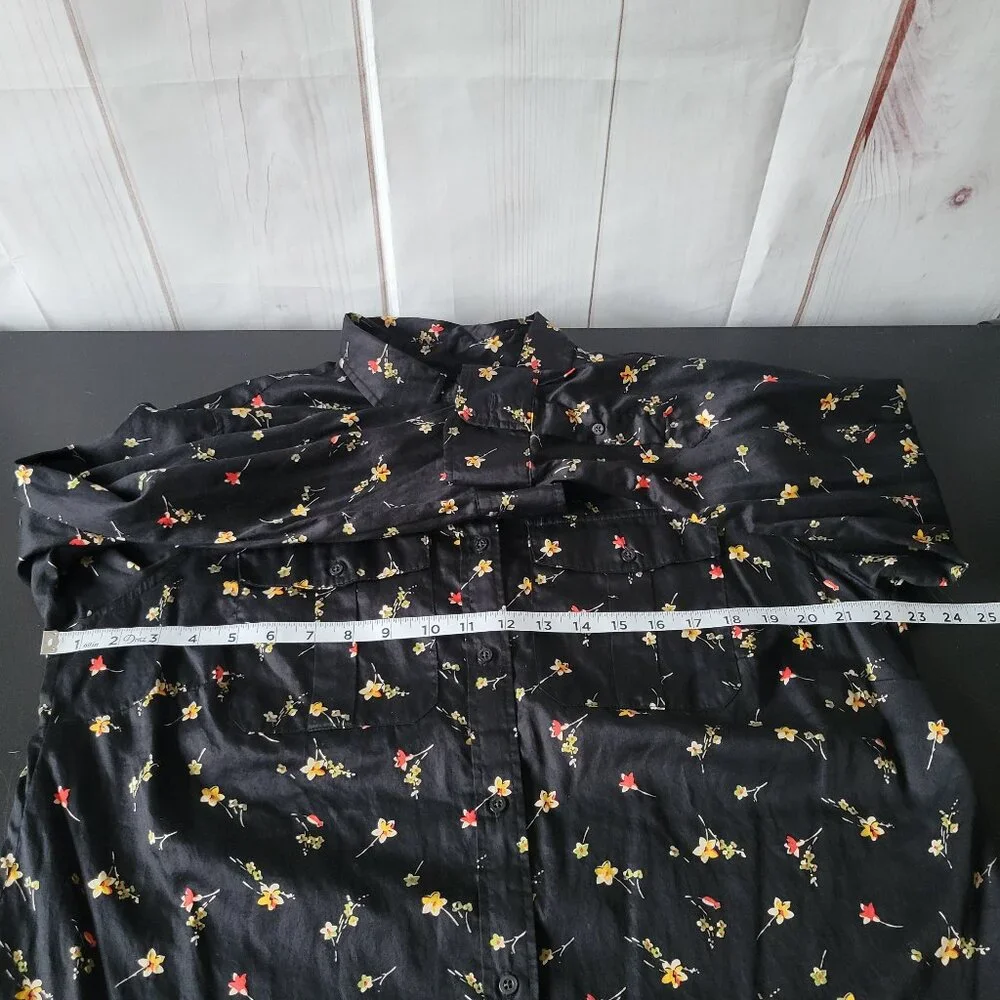 Lauren Ralph Lauren Black Floral Print Blouse, 100% Cotton, Women’s 1X, Floral - Picture 8 of 9